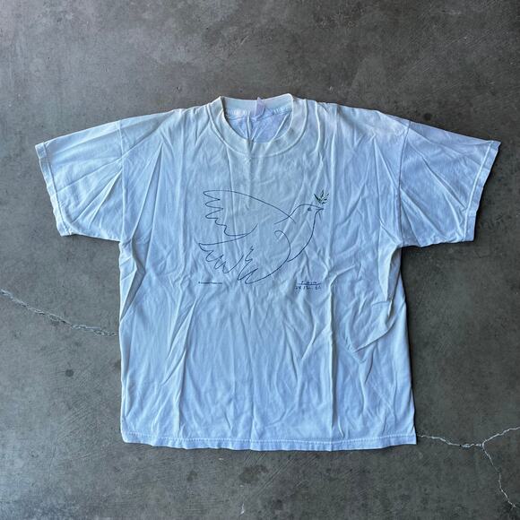 VINTAGE PABLO PICASSO DOVE OF PEACE BIRD ART TEE WHITE SHIRT MENS L SUCCESSION - Picture 2 of 5